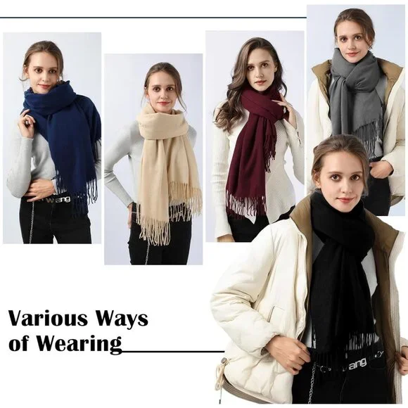 Women's Blue Winter Scarf Classic Pashmina Shawls and Wraps Cashmere Scarves - Picture 6 of 7